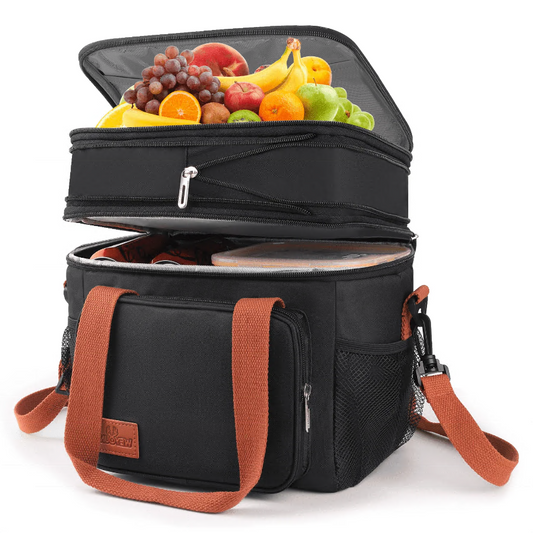 CSD02ILBB8056BK17L Expandable Lunch Box Bag for Men/Women - Double Deck Insulated Mens Lunchbox for Work, Cute Lunch Bags for Women with Leakproof Freezable, Side Pocket for Camping Picnic Beach, Black