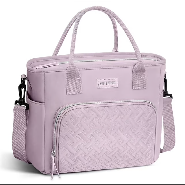 CSD01LBIB0000PP CshidWorld Insulated Lunch Bag for Men & Women - 11L Large Capacity Lunch Box for Work,Office ,Picnic, Hiking, Beach, Thermal Cooler Tote w/ Adjustable Strap, Pockets, Classic Plaid Design, Purple