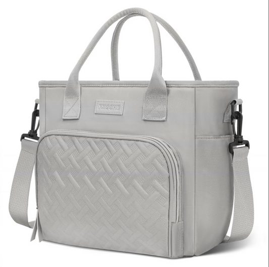 CSD02LBIB0000GY CshidWorld Insulated Lunch Bag for Women/Men - Reusable Lunch Box for Office Picnic Hiking Beach - Leakproof Cooler Tote Bag Organizer w/ Adjustable Shoulder Strap, Side Pockets for Adults -Gray