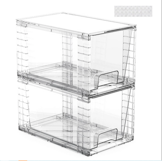 CSD01CSSD002PCS 2 Pack Stackable Storage Drawers, Clear Acrylic Drawer Organizers with Handles, Easily Assemble for Bedroom, Bathroom, Kitchen Undersink, Cabinet, Pantry, Clothes Organization and Storage