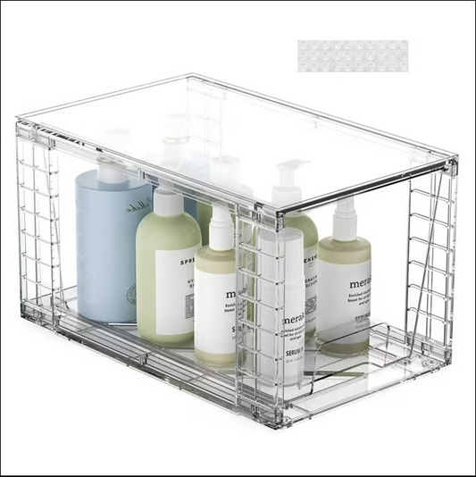 CSD02CSSD0001PC Stackable Storage Drawers, Large 1 Pack, Easily Assemble Acrylic Bathroom Closet Undersink Organizers and Storage, Plastic Storage Bins for Kitchen Cabinets, Pantry, Makeup Organization