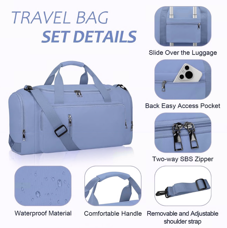 CSD02GBFM0003BU Gym Bag Carry On Duffle Bag for Weekender Travel Overnight,Blue