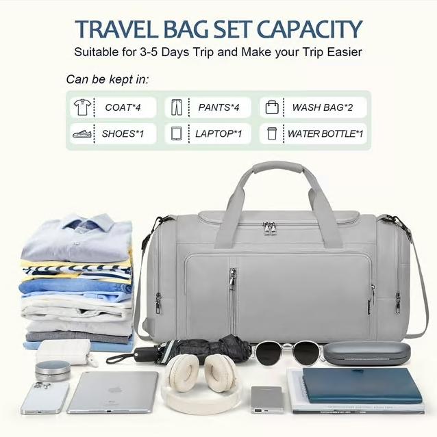 CSD02GBFM0003GY Gym Bag Carry On Duffle Bag for Weekender Travel Overnight,Gray