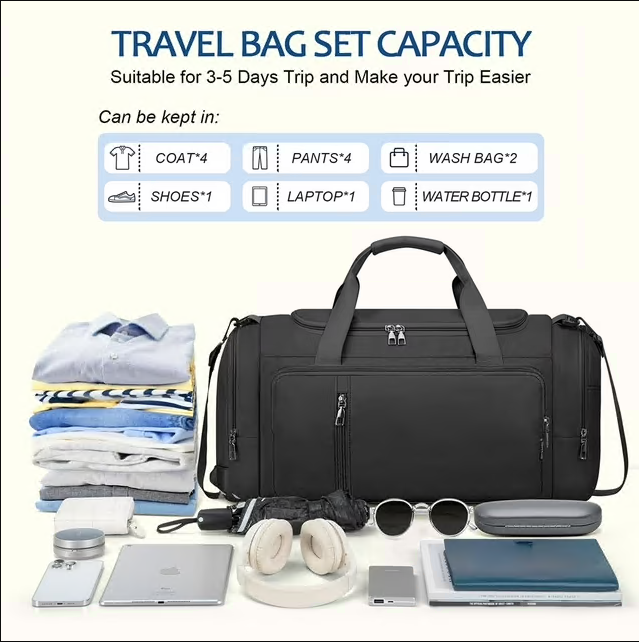 CSD02GBFM0003BK Gym Bag Carry On Duffle Bag for Weekender Travel Overnight,Black