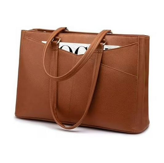 CSD01LPTB0000BR Laptop Tote Bag for Women 15.6 Inch Waterproof Leather Computer Bags Business Office Work Briefcase Brown