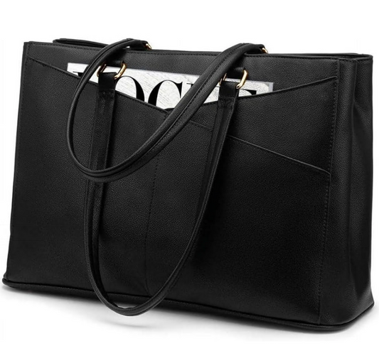CSD01LPTB0000BK Laptop Tote Bag for Women 15.6 Inch Waterproof Leather Computer Bags Business Office Work Briefcase Black