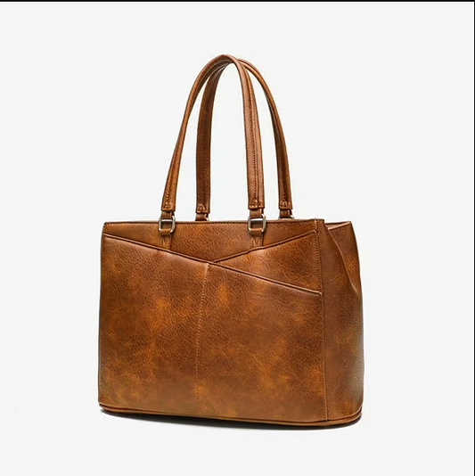CSD02LPTB0000BR Laptop Tote Bag for Women, Work Bags Laptop Bag Teacher Tote Bag, Leather Computer Bag Large Purses Handbag Professional Briefcase, Black, Fits 15.6 Inch Laptop,Brown
