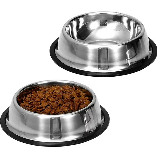 CSD02PDWB0000GY 2 Pcs Non-Slip Stainless Steel Small Dog Cat Food Bowls - Unbreakable, 35 Oz, Removable Rubber Base, Easy to Clean