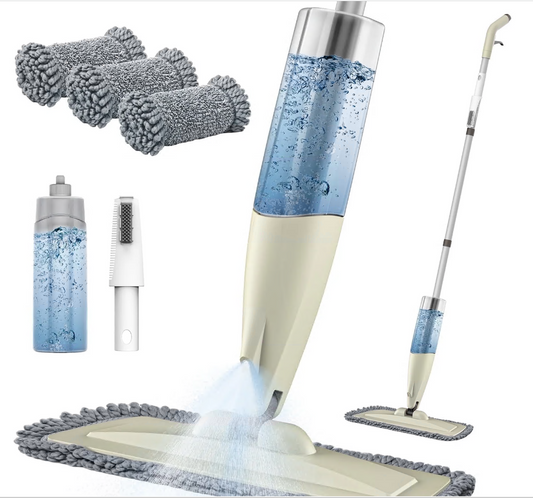 CSD65SMFF0000GY Spray Mops for Floor Cleaning, Dust Dry & Wet Mop with 650 ml Refillable Bottle, Floor Mop with 3 Reusable Washable Pads Commercial Home Use for Hardwood Laminate Ceramic Tiles, Beige