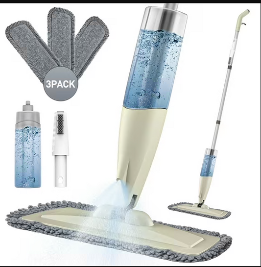 CSD15SMFF0000GY Mop for Floor Cleaning, Spray Mop with 22 oz Refillable Bottle & 3pcs Reusable Washable Pads - Wet Dry Microfiber Floor Mop Home or Commercial Use for Hardwood, Laminate Ceramic Tiles Floor, Beige