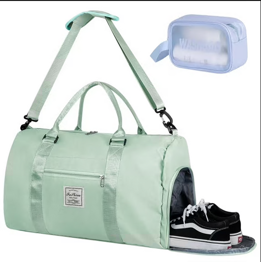 CSD02TDGB2039GN Travel Duffle Bag for Women, Weekend Bag with Shoes Compartment and Wet Pocket, Overnight Bag Carry on Bag with Toiletry Bag Waterproof & Tear Resistant, Green