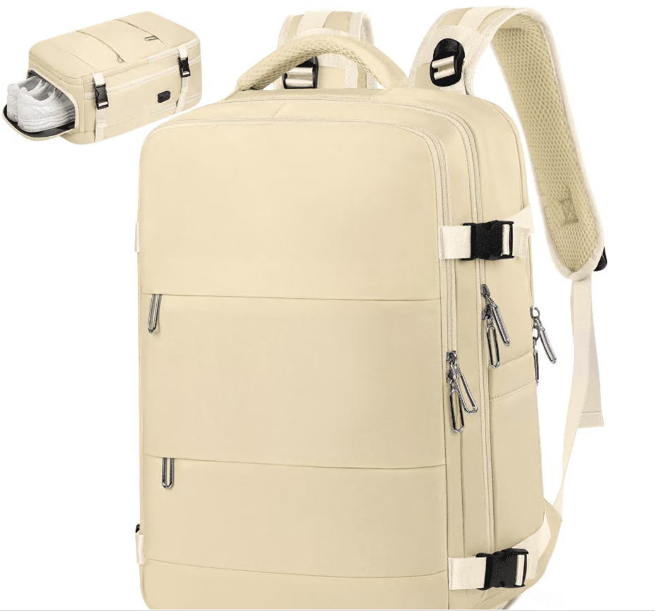 CSD02PBPD0000RD2pcs Travel Backpack for Women & Men, Carry On Backpack w/USB Charging Port & Shoe Compartment, TSA-Approved 17” Laptop Backpack for Air Travel, Hiking, Business, Weekender, Water-Resistant Design, Beige