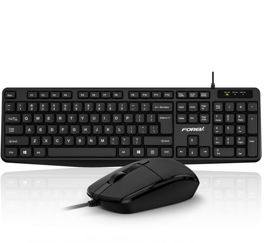 CSD02WKMCFV69BK Wired Computer Keyboard and Mouse Combos for Windows, Plug and Play, Full-Size, Spill-Resistant, Ergonomic Silent Design, Compatible with PC, Laptop, Black