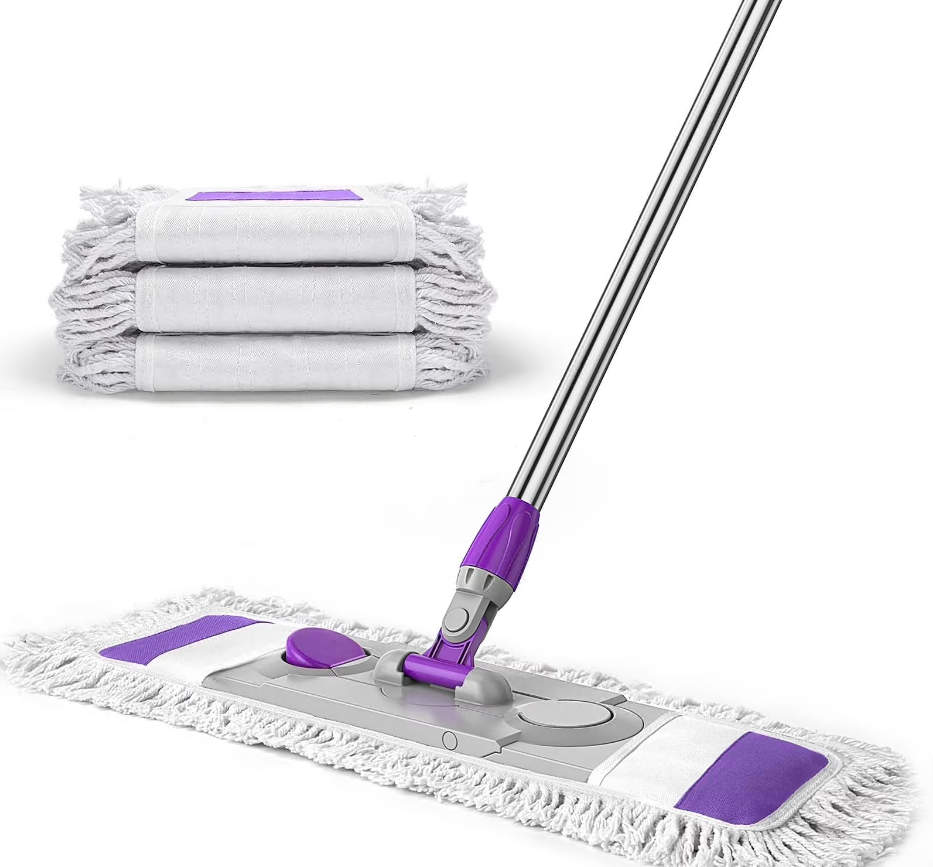 CSD01HFMF0000OG Dust Mop with 3 Reusable Washable Pads - One Touch Replacement, Extendable Stainless Steel Handle, Wet & Dry Mops for Floor Cleaning, Hardwood, Laminate, Tile Flooring Push Dust Mop, Purple