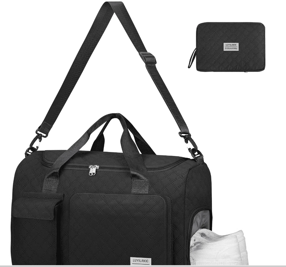 CSD01TDGB2039BU Travel Duffle Bag, Foldable Weekender Bags for Women with Shoe Compartment, Carry on Overnight Bag, Gym Duffel Bag with Wet Pocket, Hospital Bags for Labor and Delivery, Blaack