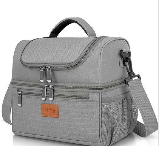CSD02LBCF0028GY Lunch Box Bag for Men Women, 18 Qt (17L) Dual Layer, Leakproof insulated Adult Lunch Cooler Bag with Adjustable Shoulder Strap & Multiple Pockets for Work, Picnic, Travel, Gray