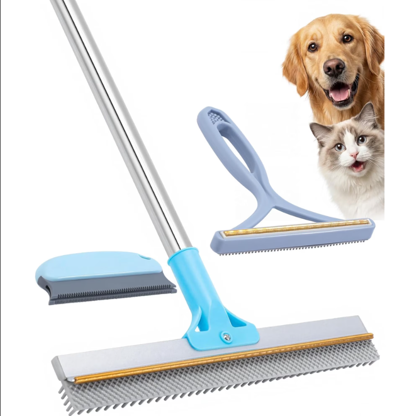CSD01PHRT00008G Carpet Rake for Pet Hair Removal Tool, Reusable Pet Hair Remover Broom, Dog&Cat Hair Remover Scraper Rake with 54” Adjustable Long Handle, 3 Pcs Carpet Brush Rake for Rugs, Mats, Couch, Furniture