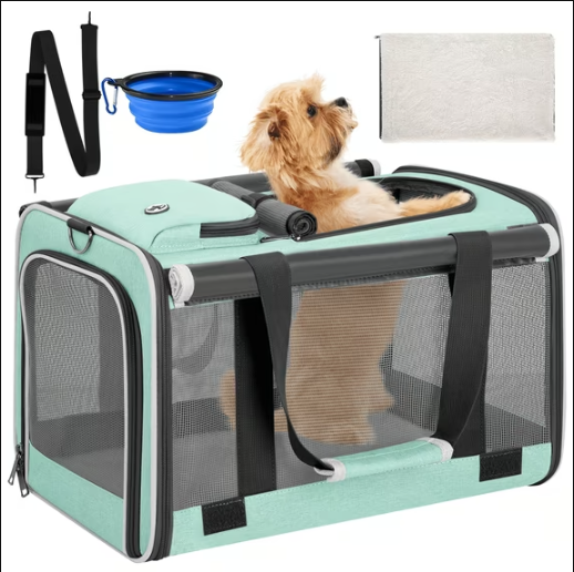CshidWorld Cat Carriers for Large Cats up to 25LB, Large Cat Carrier with a Bowl, Soft Sided Carrier with 2 Side Roller Blinds for Pet Cat Kitten Small Dog Puppies Airline Approved, Green