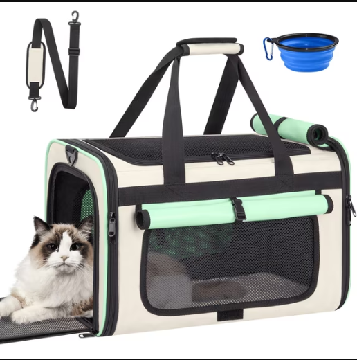 CshidWorld TSA Airline Approved Collapsible Cat Carrier for Large Cats and Small Dogs up to 25lbs, Soft-Sided Travel Dog Carrier (Green)