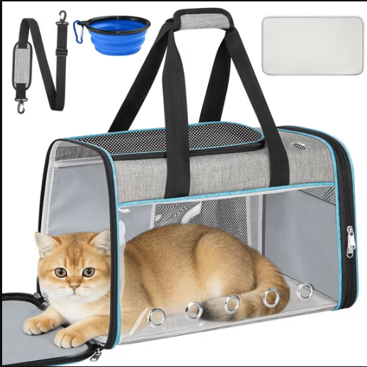Large Cat Carrier Soft Sided up to 25lbs Pets, Pet Carrier with Clear Window, Dog Carrier for Travel, Dog Carriers for Small Dogs & Pet Carriers for Cats, Grey