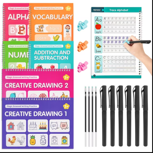 Magic Grooved Writing Practice Books, Reusable Handwriting Practice Workbooks, Large-Scale Handwriting Practice Workbook for Educational Gift