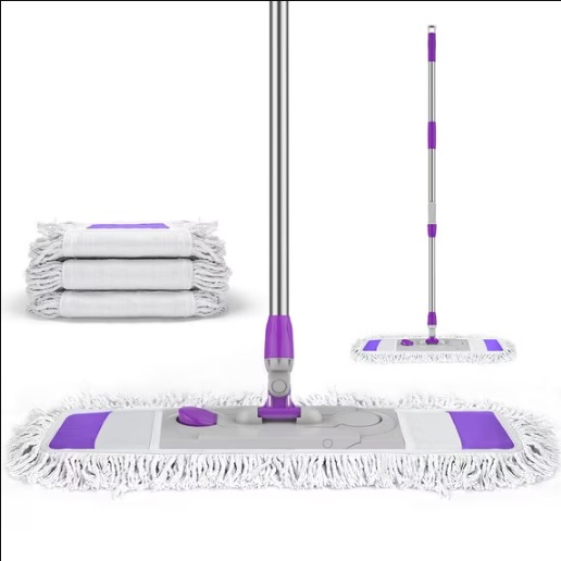 Microfiber Floor Mop for Dry and Wet Floor Cleaning, Dust Mops for Floors with 3 Washable Mop Pads Cloth, Multifunctional Flat Mop with Adjustable Handle for Hardwood, Marble, Tile Floor Mopping, Pur