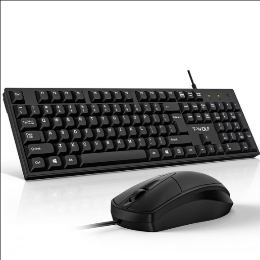 Wired Computer Keyboard and Mouse Combos for Windows, Plug and Play, Full-Size, Spill-Resistant, Ergonomic Silent Design, 12 Shortcut Keys, Compatible with PC, Laptop - Black