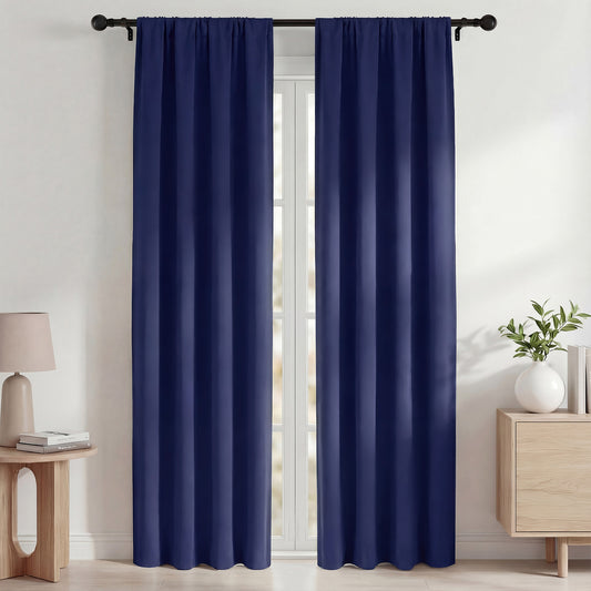 Blackout Curtains, Thermal Insulated Blackout Curtains 42x84 in, Room Darkening Rod Pocket Drapes for Living Room Bedroom, Noise Reduction Window Treatment Panels set of 2, Navy Blue