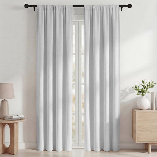 Blackout Curtains, Thermal Insulated Blackout Curtains 42x84 in, Room Darkening Rod Pocket Drapes for Living Room Bedroom, Noise Reduction Window Treatment Panels set of 2, White