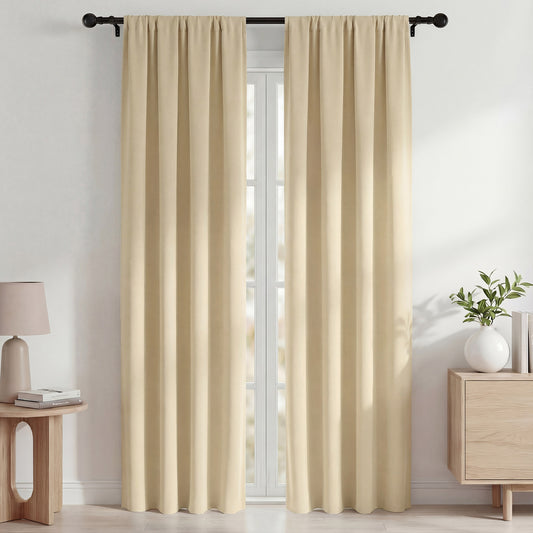 Blackout Curtains, Thermal Insulated Blackout Curtains 42x84 in, Room Darkening Rod Pocket Drapes for Living Room Bedroom, Noise Reduction Window Treatment Panels set of 2, Beige