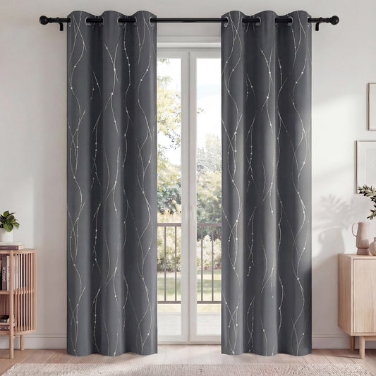 Blackout Curtains, Blackout Curtains Set of 2 for Bedroom Living Room 42x84 in, Thermal Insulated Room Darkening Drapes with Grommet Top, Noise Reduction & Light Blocking, Printed Gray