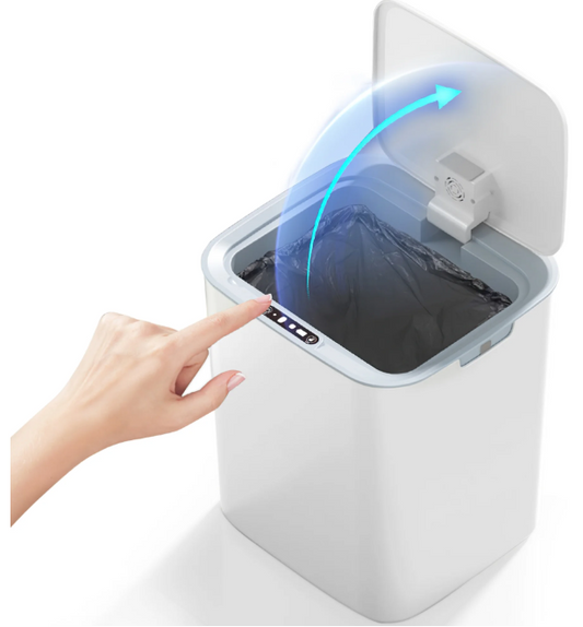 CSD03STBT0223WH  Large Bathroom Trash Cans with Lid, 4.75 Gallons Touchless Trash Bin, Automatic Trash Cans Touchless, Waterproof Smart Trash Can for Bedroom, Bathroom, Office, Living Room, Toilet, RV