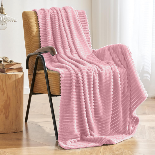 Throw Blanket, 230GSM Extra Soft Blanket with Strip Design, Plush Fuzzy Cozy Blankets and Throws for Couch, Bed, Sofa,Lightweight and Versatile Throws for Office Bedroom Picnic Home Decor, Pink