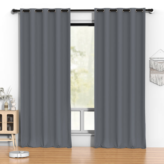 Blackout Curtains 52 x 96 inch, Thermal Insulated Black Curtains Set of 2 Panels, Noise Reduce Room Darkening Drapes for Bedroom, Living Room, Privacy Protection & Energy Saving, Dark Gray