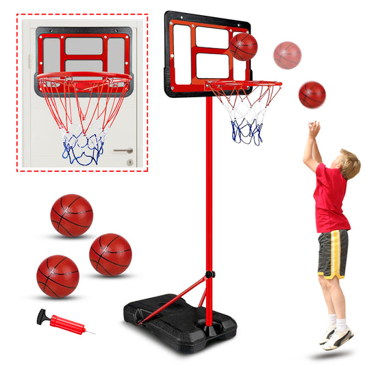 CSD02BHFK0270RD  Outdoor Basketball Hoop Stand, Adjustable Height 4.92FT-8.86FT, 2 In 1 Portable Basketball Hoop Goal System for Kids Youth and Adults in Backyard/Driveway/Indoor, Fillable Base, 3 Balls