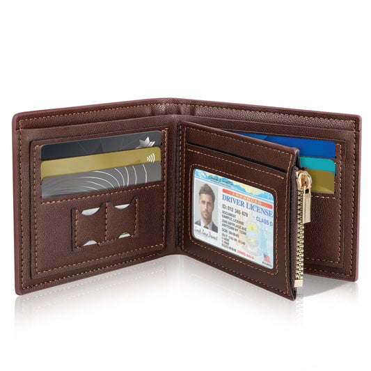 CSD01WFM27120BN  Wallet for Men, Genuine Leather Wallet for Men, RFID Blocking Bifold Stylish Wallet With 1 ID Window, 9 Card Holder & 2 Cash Slot, Brown