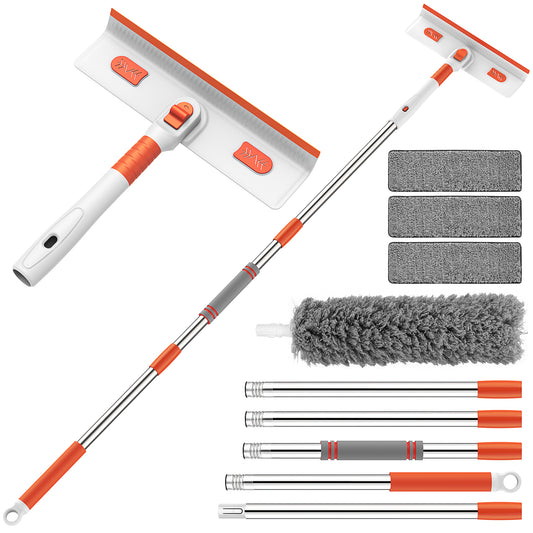 CSD01WDCK0000OW  67in Window Squeegee Cleaner, 4 in 1 Rotatable Glass Cleaning Tools with Silicon Squeegee & 3 Replaceable Microfiber Scrubber, Window Cleaning Kit for Shower Glass Mirror Door Car(Orange)