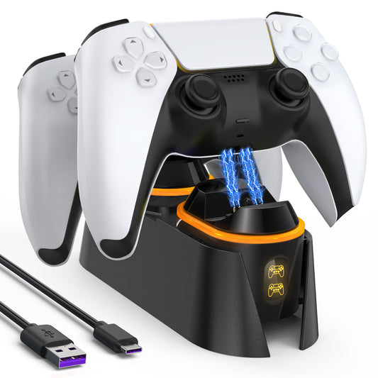 CSD02PSCC1530BL PS5 Controller Charging Station, Dual Controller Charging Dock for Playstation 5 Dualsense Controller, Upgrade PS5 Controller Charger Accessories with Fast Charging Cable(Black)