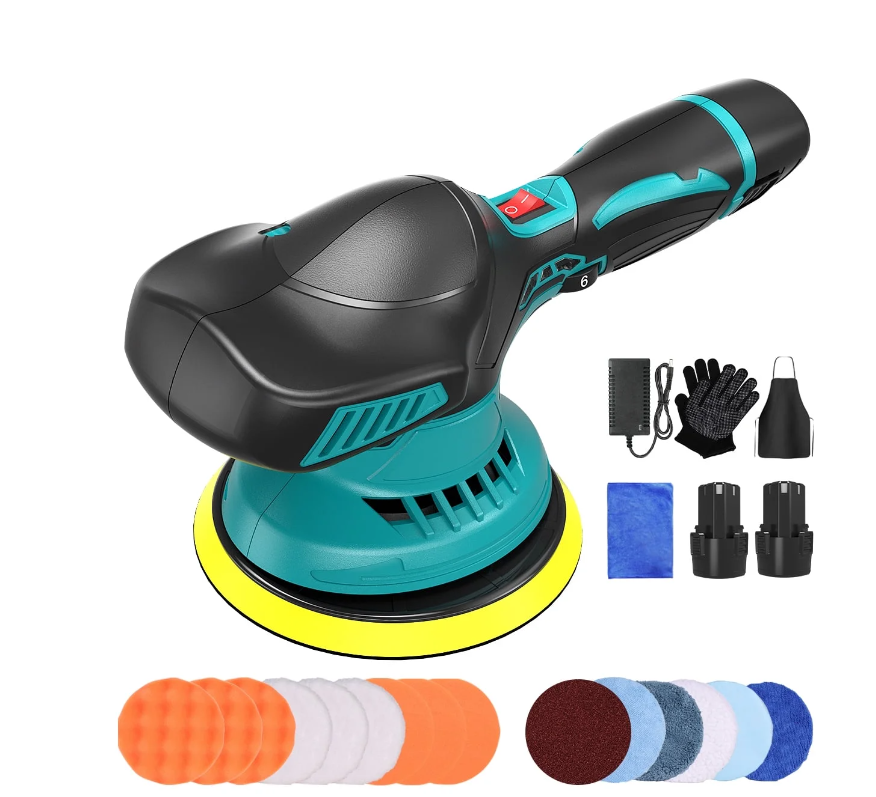 Cordless Car Buffer Polisher, 6 Inch Portable Rotary Buffer Polisher Waxer Kit for Car Detailing, with 2PCS 2000mAh Batteries, 6 Variable Speed for Car Waxing/Scratch Removing/Home Appliance Polishing