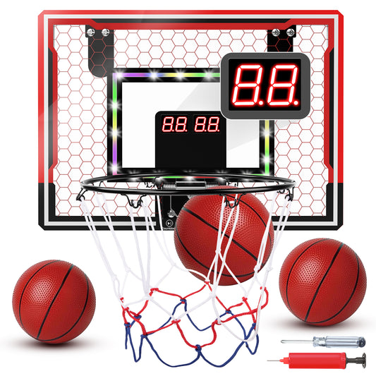 CSD02BHWL0000BL  ndoor Basketball Hoop for Kids with Led Light, Over The Door Basketball Hoop with 3 Balls & Scoreboard with Countdown- Sports Gifts for Boys, Basketball Accessories Toys for Ages 6 7 8 9 10 11+