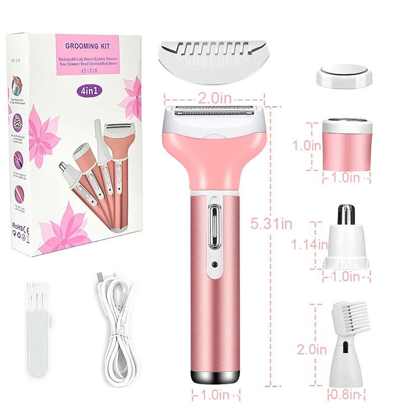 4 in 1 Women Electric Shaver Rechargeable Waterproof Razor Painless Epilator Body Hair Remover Nose Hair Beard Bikini Trimmer