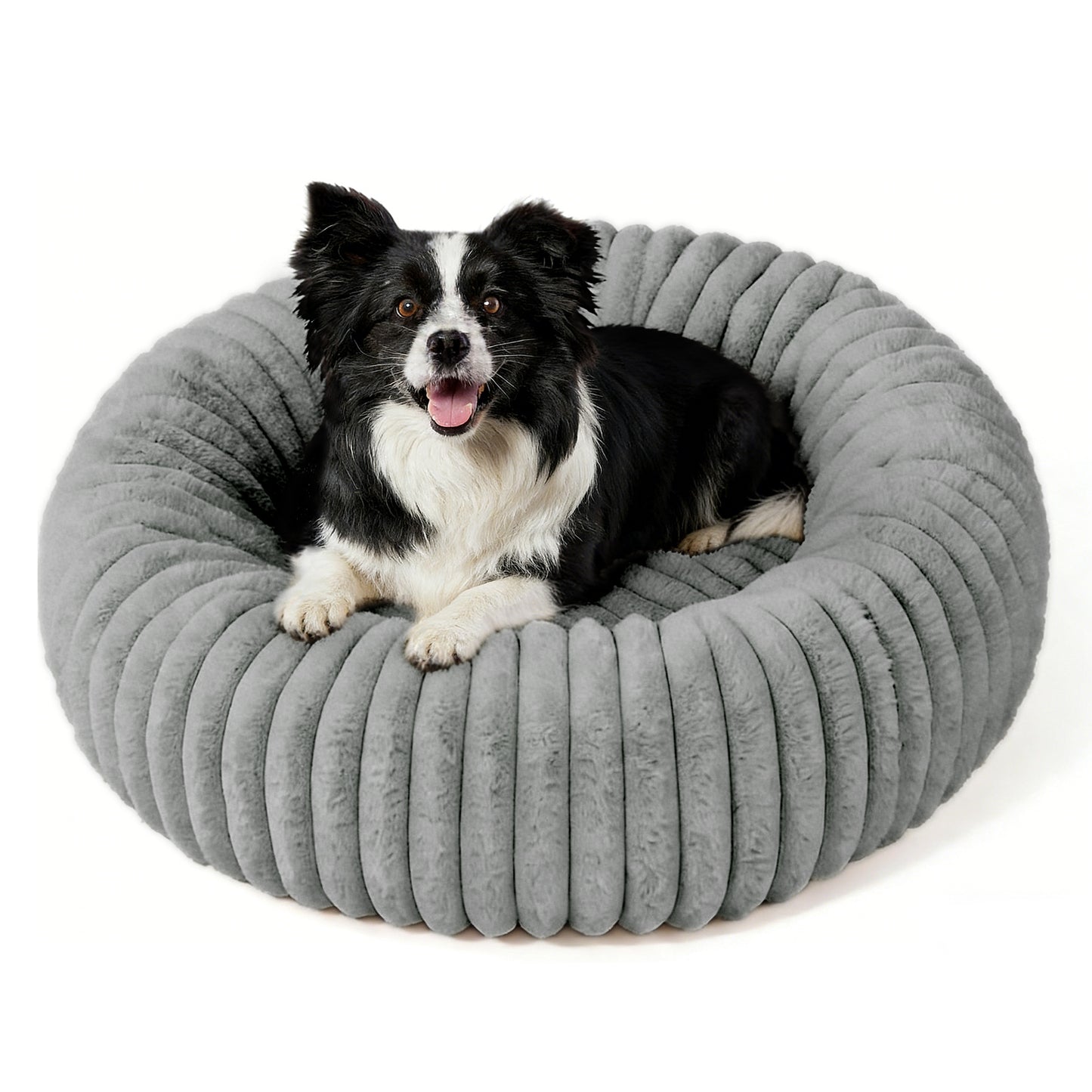 CSD01CFDB0060GY Cshidworld 24" Calming Donut Dog Bed for Small Dogs, Corduroy Fleece, Anti-Anxiety Plush Pet Bed, Washable Faux Fur Bed for Small & Medium Dogs and Puppies