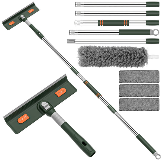 CSD02WDCK0000GR  67in Window Squeegee Cleaner, 4 in 1 Rotatable Glass Cleaning Tools with Silicon Squeegee & 3 Replaceable Microfiber Scrubber, Window Cleaning Kit for Shower Glass Mirror Door Car