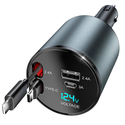 CSD02RTCC0000RD  Cshidworld Retractable Car Charger for iPhone and Type C Cigarette Lighter Adapters, ABS+PC Black
