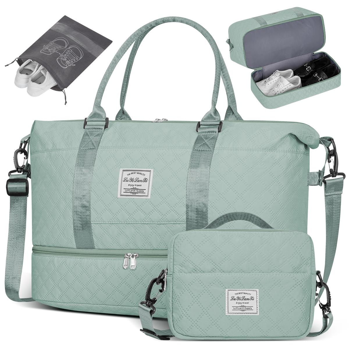 CSD02TDWB0000BUTravel Bag with Shoes Compartment, 40L Weekender Overnight Duffel Bag with Toiletry Bag and Shoes Bag, Gym Bag for Women with Wet Pocket, Personal Carry On Bag for Women, Travel, Gym, Weekend, Blue
