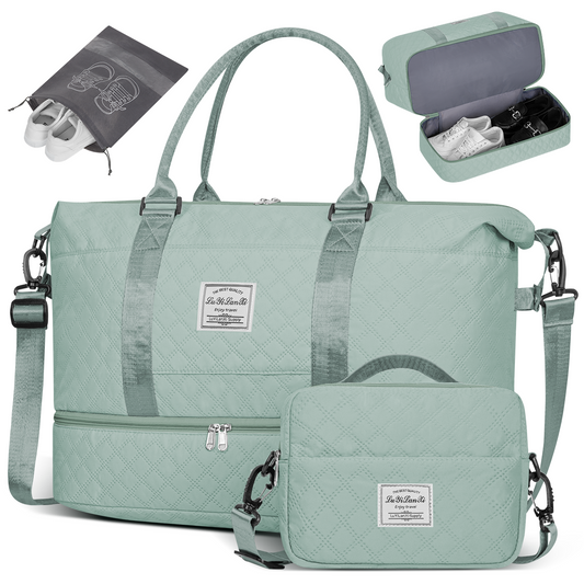 CSD02TDWB0000BUTravel Bag with Shoes Compartment, 40L Weekender Overnight Duffel Bag with Toiletry Bag and Shoes Bag, Gym Bag for Women with Wet Pocket, Personal Carry On Bag for Women, Travel, Gym, Weekend, Blue
