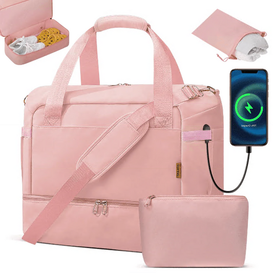 CSD02TDOB000PNK3 Pcs Set Travel Duffel Bag for Women, Weekender Overnight Bags with Shoe Compartment & Wet Pocket, Carry On Tote Bag Gym Duffel Bag with Shoes Bags for Hospital, Large Size, Pink