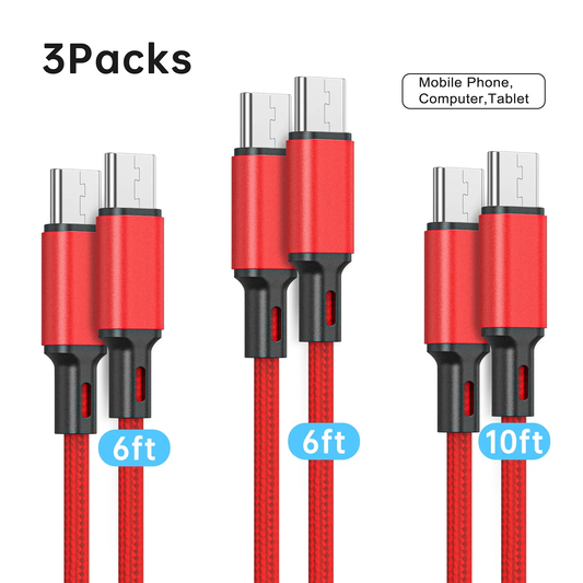 Type-C Charging Cable, 3 count per pack [6+6+10] Type C to Type C Charger Cord Compatible for Samsung S23, Note 20 Ultra, MacBook Pro, iPad Pro/ Air, iPhone 15/15 Plus/15 Pro Max, Google Pixe CSD02CTC00000RE