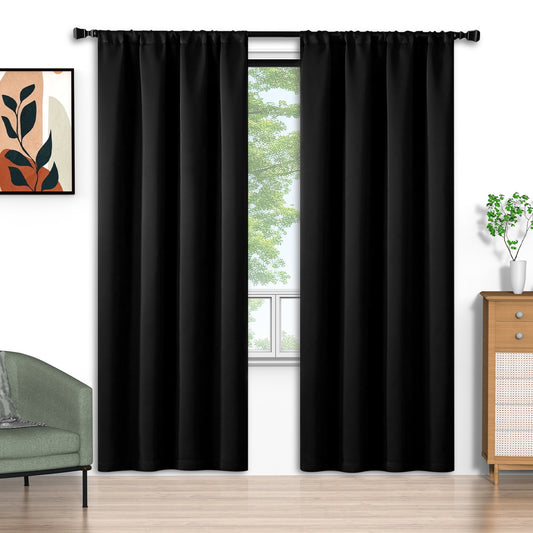 Blackout Curtains 52x84 inch, Rod Pocket Curtains Set of 2 Thermal Insulated, Solid Home Decor Window Drapes for Living Room Bedroom, Privacy Assured&Energy Saving