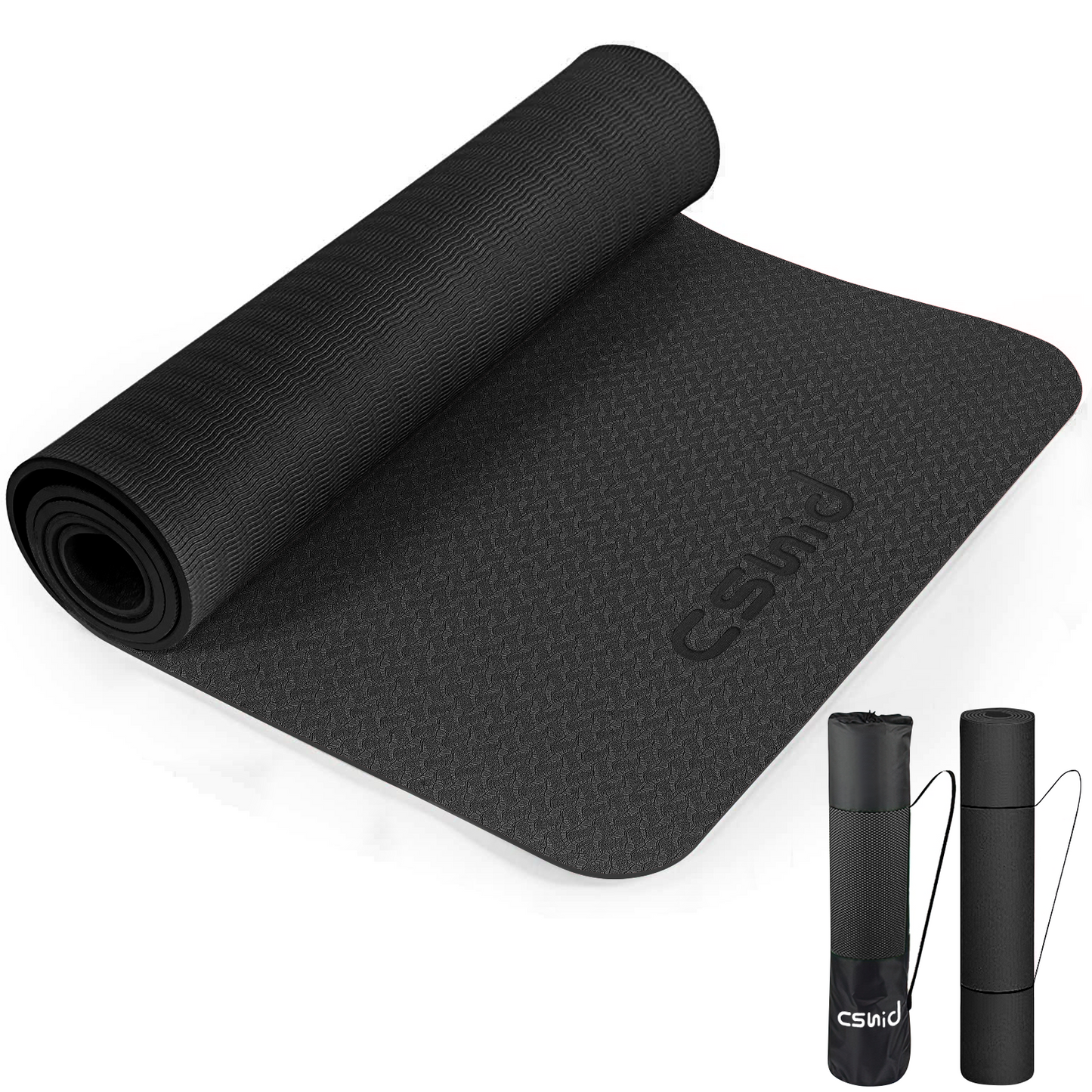 CSD01YMEM0072BK Cshidworld Yoga Mat, 6mm Thick Eco-Friendly TPE Exercise Mat with Carrying Strap and Storage Bag, Non-Slip Workout Mat for Yoga, Gym and Floor Exercises, 72" x 24"